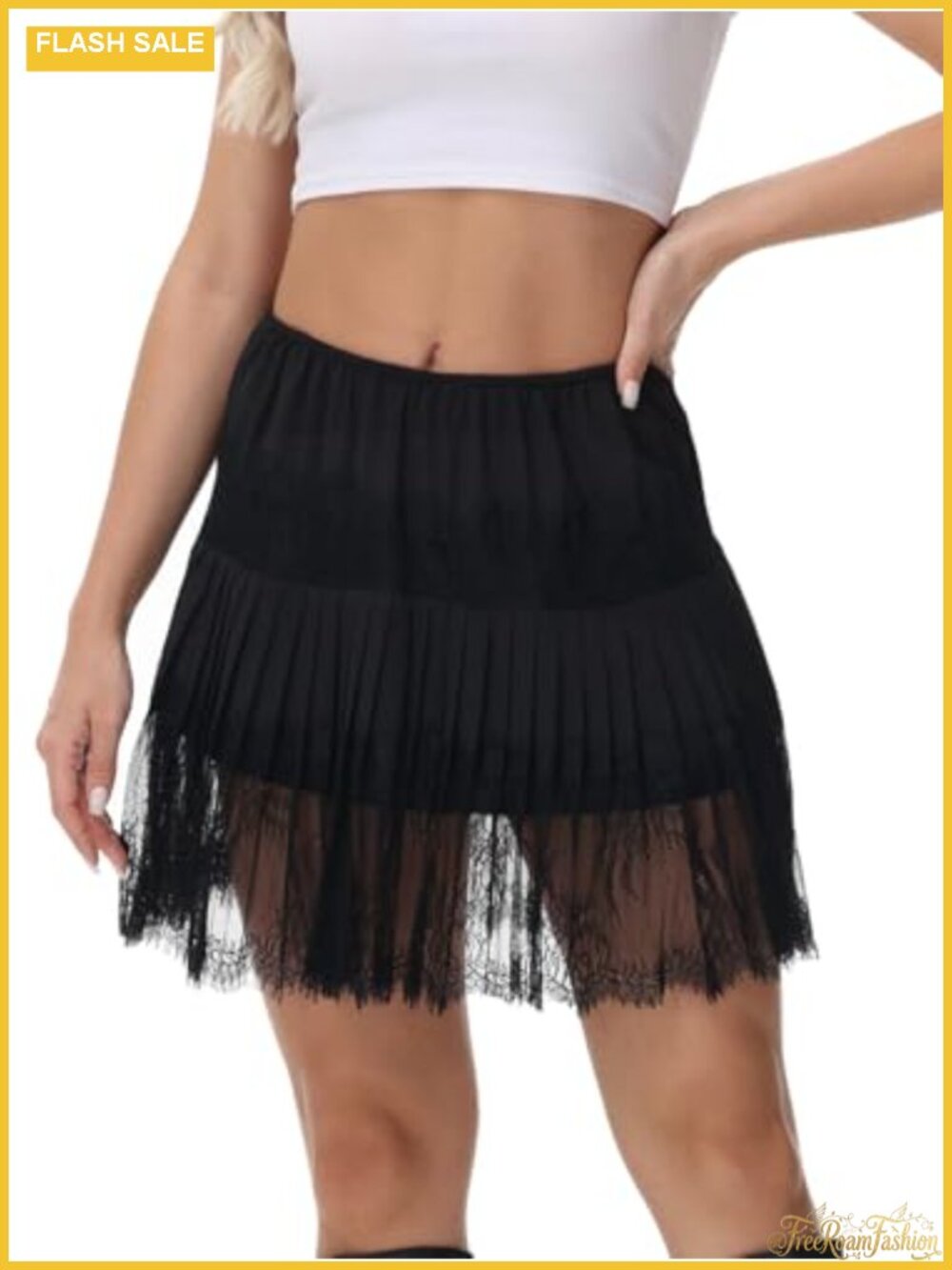 Lace Shirt Extender Half Slip Mini Skirt Elastic Waist A-Line